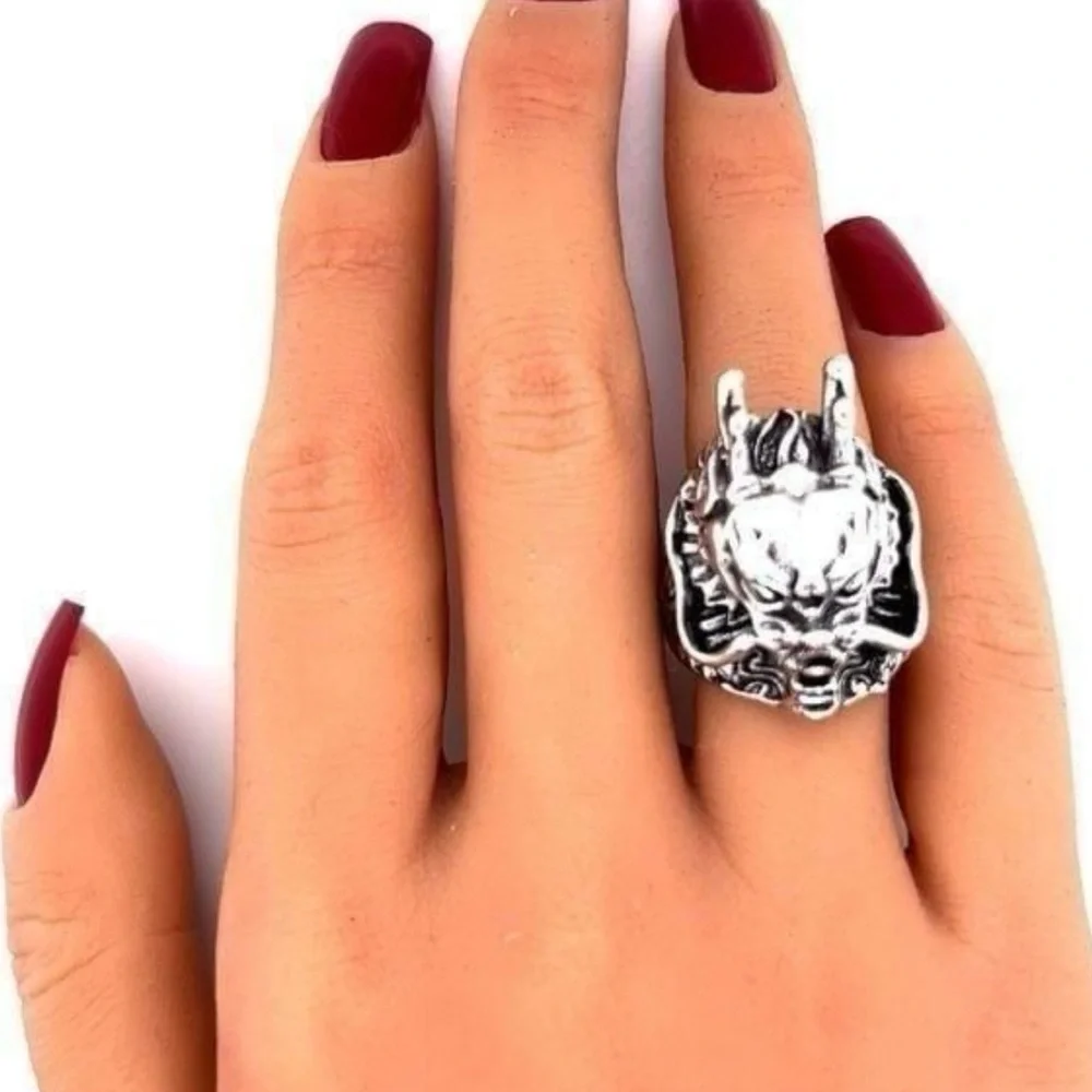 Silver‎ Tone Dragon Head Men's Ring